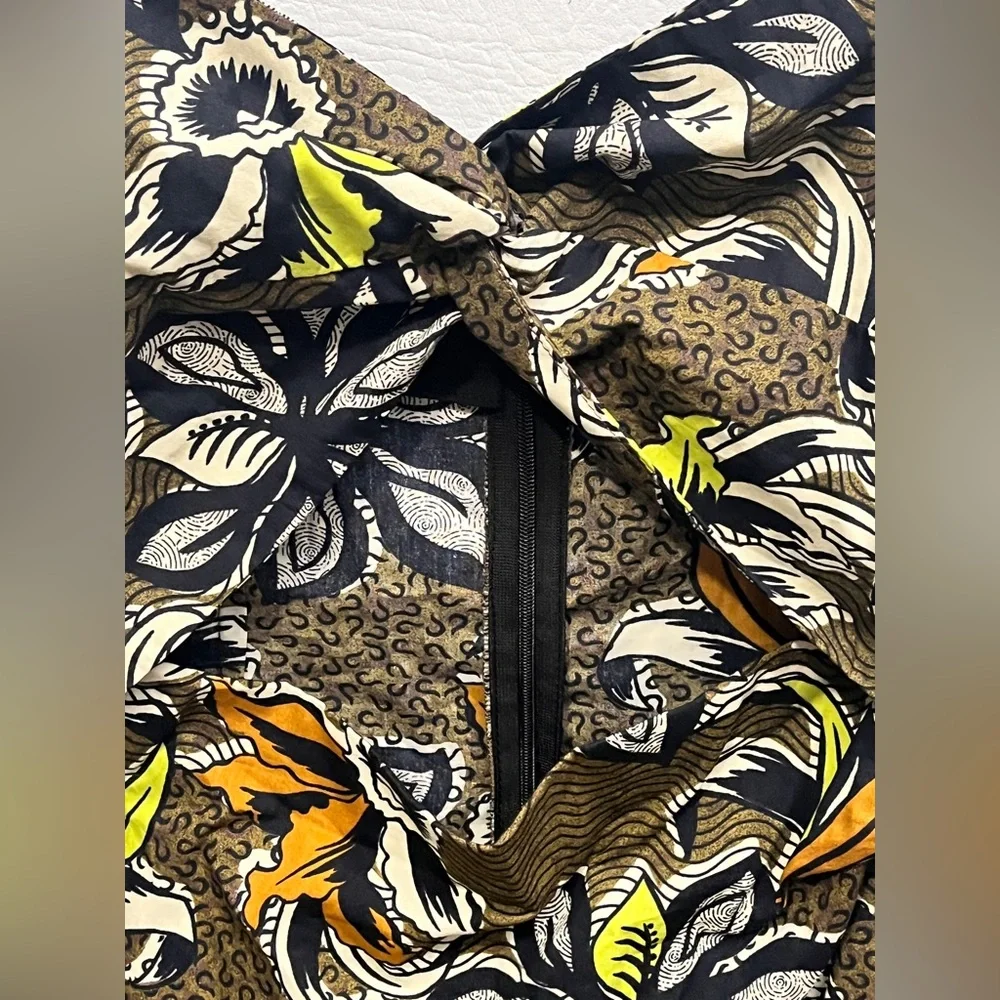 Zara Ethnic Print Beaded Floral Dress - Black, White, Green, Brown Small - Picture 7 of 16